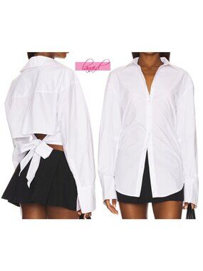 Lovers Friends Ariel Top White Open Cropped Tie Back V-Neck Button-Up Buttondown